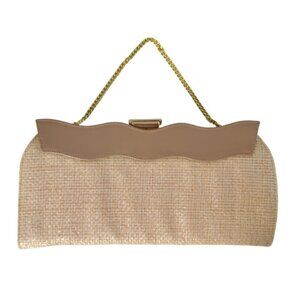 Vintage Elbief Lbf woven wicker handbag purse w golden chain midcentury 50s 60s